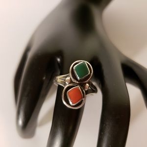 Vintage 1960s Turquoise Coral Sterling Silver Ring